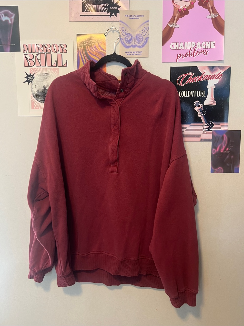 aerie Quarter Snap Hoodie in Burgundy